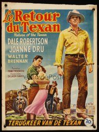5z200 RETURN OF THE TEXAN Belgian '52 art of Dale Robertson holding Joanne Dru by military jeep!