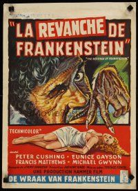 5z201 REVENGE OF FRANKENSTEIN Belgian '58 Peter Cushing in greatest horrorama, cool monster art!