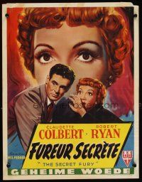 5z215 SECRET FURY Belgian '50 art of Claudette Colbert, Robert Ryan, directed by Mel Ferrer!
