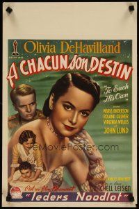 5z258 TO EACH HIS OWN Belgian '46 great close up art of pretty Olivia de Havilland & John Lund!