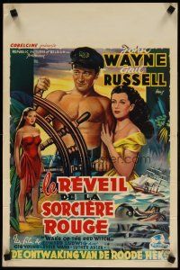5z273 WAKE OF THE RED WITCH Belgian R1950s barechested John Wayne & Gail Russell at ship's helm!