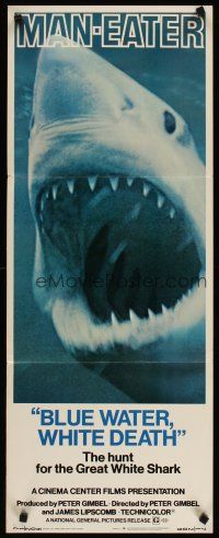 5z462 BLUE WATER, WHITE DEATH insert '71 super close image of great white shark with open mouth!
