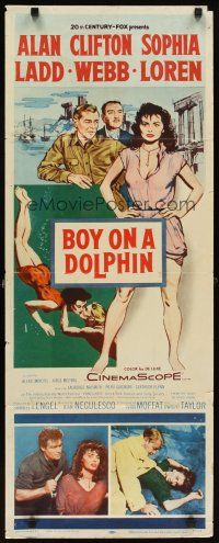 5z466 BOY ON A DOLPHIN insert '57 art of Alan Ladd & sexiest Sophia Loren, Clifton Webb!