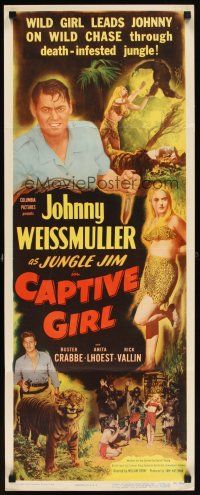 5z477 CAPTIVE GIRL insert '50 Johnny Weissmuller as Jungle Jim, Buster Crabbe, sexy jungle babe!