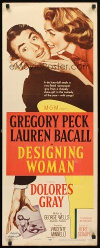 5z506 DESIGNING WOMAN insert '57 romantic art of Gregory Peck & sexy Lauren Bacall!