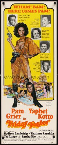 5z529 FRIDAY FOSTER insert '76 artwork of sexiest Pam Grier with gun and camera!