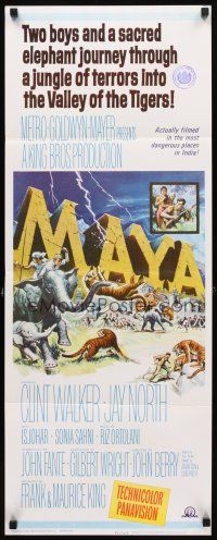 5z601 MAYA insert '66 Clint Walker, cool artwork of stampeding elephants & jungle animals!