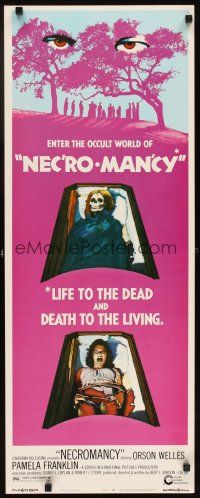 5z616 NECROMANCY insert '72 Orson Welles, occult world horror art of girl & skeleton in coffins!