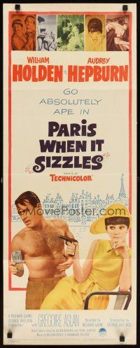 5z636 PARIS WHEN IT SIZZLES insert '64 Audrey Hepburn with gun & barechested William Holden!