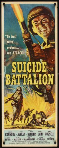 5z732 SUICIDE BATTALION insert '58 cool art of fighting World War II soldier, to hell with orders!