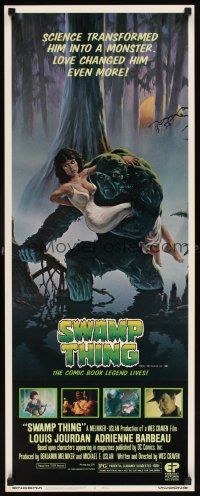 5z734 SWAMP THING insert '82 Wes Craven, Richard Hescox art of him holding sexy Adrienne Barbeau!
