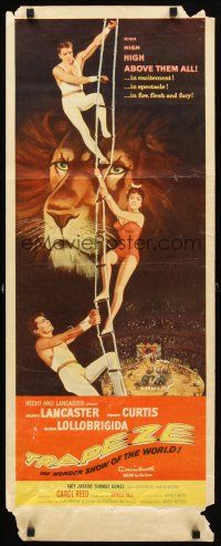 5z771 TRAPEZE insert '56 circus art of Burt Lancaster, Gina Lollobrigida, Tony Curtis & lion!