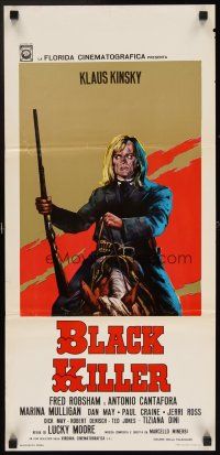 5z294 BLACK KILLER Italian locandina '71 art of wanted Klaus Kinski on horseback!