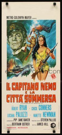 5z302 CAPTAIN NEMO & THE UNDERWATER CITY Italian locandina '70 artwork of cast, sexy diver!