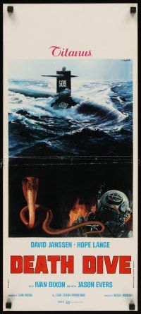 5z321 DEATH DIVE Italian locandina '75 cool art of submarine, deep sea diver & cobra by Crovato!