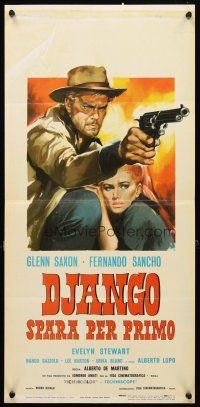 5z323 DJANGO SHOOTS FIRST Italian locandina '66 Django Spara Per Primo, cool Symeoni western art!