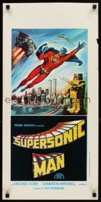 5z407 SUPERSONIC MAN Italian locandina '79 Spanish superhero, cool action artwork!