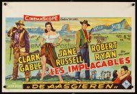 6a047 TALL MEN Belgian '55 full-length art of Clark Gable, sexy Jane Russell, Robert Ryan!