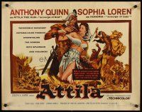 6a248 ATTILA style A 1/2sh '58 art of Anthony Quinn as The Hun grabbing sexy Sophia Loren!