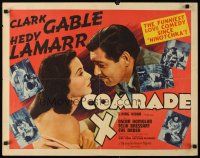 6a308 COMRADE X 1/2sh '40 close up of Hedy Lamarr & Clark Gable, funny love comedy!