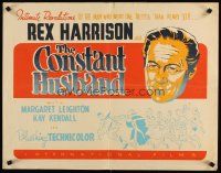 6a310 CONSTANT HUSBAND Canadian 1/2sh '55 wacky art of Rex Harrison running from many women!