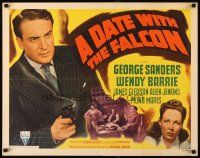 6a319 DATE WITH THE FALCON style A 1/2sh '41 George Sanders with smoking gun, Wendy Barrie!