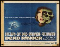 6a322 DEAD RINGER 1/2sh '64 creepy close up of skull & Bette Davis, who kills her own twin!