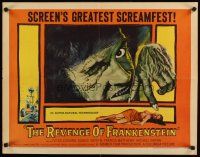 6a529 REVENGE OF FRANKENSTEIN 1/2sh '58 Peter Cushing in the greatest horrorama, cool monster art!