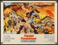 6a596 SWORD OF THE CONQUEROR 1/2sh '62 great image of Jack Palance as barbarian holding sexy girl!