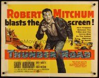 6a615 THUNDER ROAD style B 1/2sh '58 great artwork of moonshiner Robert Mitchum!