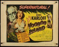 6a642 VOODOO ISLAND 1/2sh '57 Boris Karloff, art of woman-eating cobra plant attacking girl!
