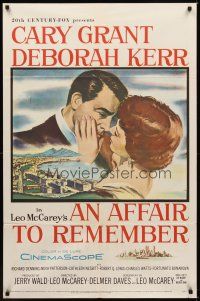 6c035 AFFAIR TO REMEMBER 1sh '57 romantic close-up art of Cary Grant about to kiss Deborah Kerr!
