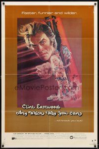 6c066 ANY WHICH WAY YOU CAN 1sh '80 cool artwork of Clint Eastwood by Bob Peak!