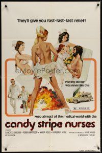 6c178 CANDY STRIPE NURSES 1sh '74 Solie art of sexy nurses, they give fast-fast-fast relief!