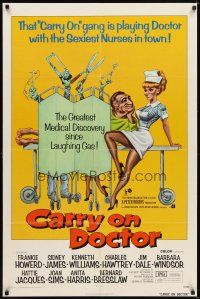 6c185 CARRY ON DOCTOR 1sh '72 sexiest English hospital nurses, wacky operation artwork!
