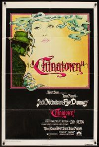 6c201 CHINATOWN 1sh '74 art of Jack Nicholson & Faye Dunaway by Jim Pearsall, Roman Polanski