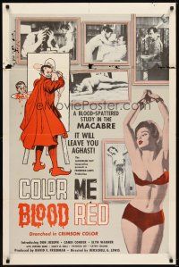 6c216 COLOR ME BLOOD RED 1sh '65 Herschell Gordon Lewis, gruesome images of pretty girls tortured!