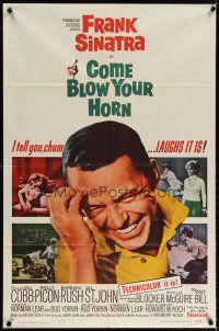 6c218 COME BLOW YOUR HORN 1sh '63 laughing Frank Sinatra, from Neil Simon's play!
