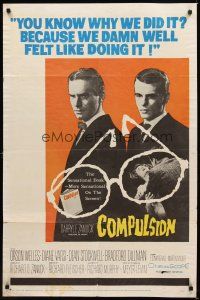 6c222 COMPULSION 1sh '59 crazy Dean Stockwell & Bradford Dillman try to commit the perfect murder!