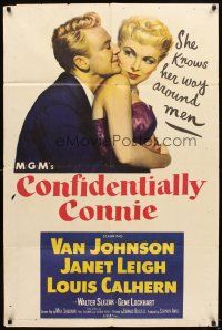6c227 CONFIDENTIALLY CONNIE 1sh '53 great romantic art of sexy Janet Leigh & Van Johnson!