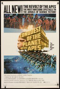 6c228 CONQUEST OF THE PLANET OF THE APES style B 1sh '72 Roddy McDowall, the revolt of the apes!