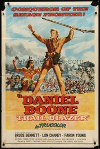 6c257 DANIEL BOONE TRAIL BLAZER 1sh '56 Sawyer art of Bruce Bennett, conqueror of the frontier!