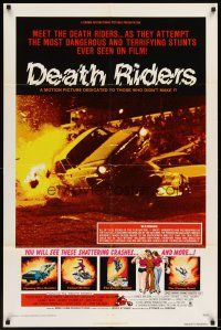 6c265 DEATH RIDERS 1sh '76 cool stunt car & motorcycle racing images!