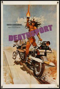 6c266 DEATHSPORT teaser 1sh '78 David Carradine, cool art of futuristic battle motorcycle!