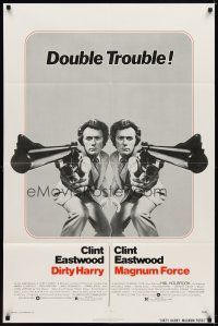 6c286 DIRTY HARRY/MAGNUM FORCE 1sh '75 cool mirror image of Clint Eastwood, double trouble!