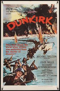 6c312 DUNKIRK 1sh '58 great World War II art of thousands of armed soldiers evacuating the city!