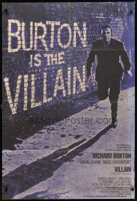 6c956 VILLAIN English 1sh '71 Richard Burton has the face of a Villain, cool art!