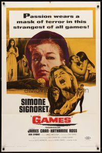 6c410 GAMES 1sh '67 Simone Signoret, Katharine Ross, passion wears a mask of terror!