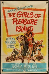 6c427 GIRLS OF PLEASURE ISLAND 1sh '53 Leo Genn, Don Taylor, art of soldiers with sexy girls!