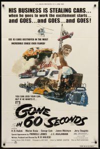 6c437 GONE IN 60 SECONDS 1sh '74 cool art of stolen cars by Edward Abrams, crime classic!
